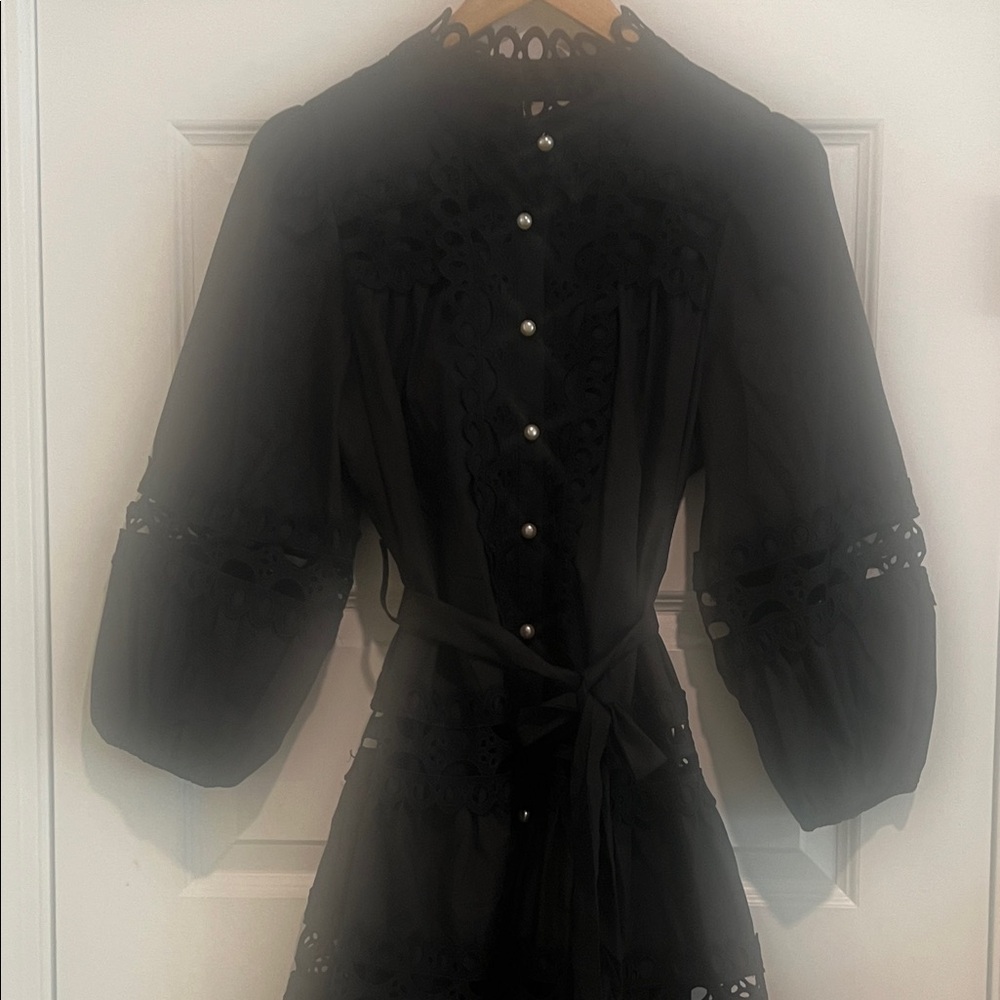 Entro Black Long Sleeve Dress with Lace Details